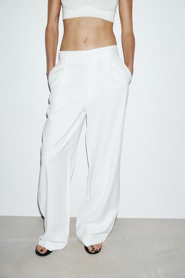 FLOWING PLEATED TROUSERS - White by Zara