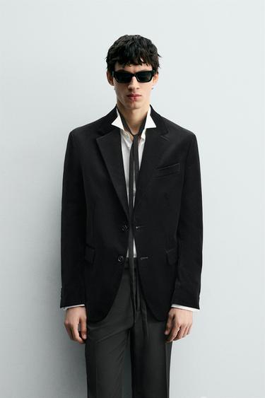 REGULAR FIT VELVET BLAZER - Black by Zara