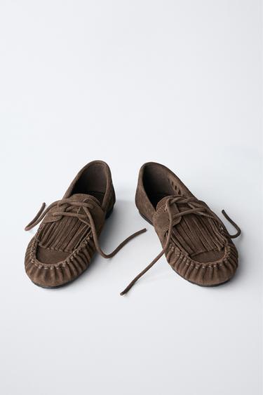 FRINGED SPLIT SUEDE LOAFERS - Brown by Zara - Image 2