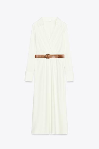 BELTED SATIN DRESS - Ecru by Zara
