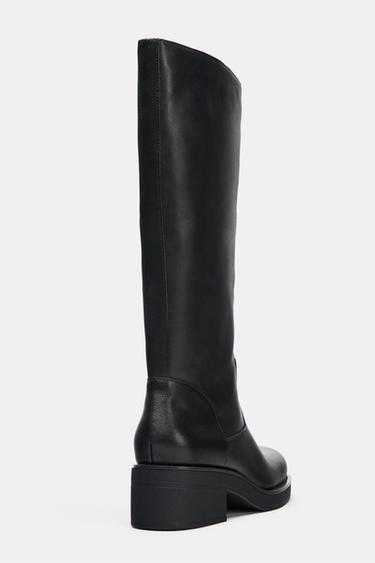 BOTTES HAUTES PLATES EN CUIR HYDROFUGES - Noir de Zara - Image 2