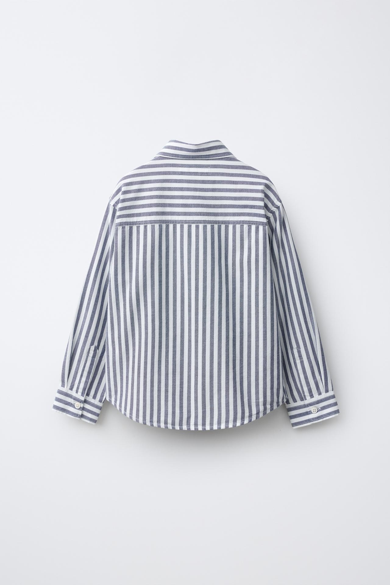 STRIPED PRINT SHIRT — Navy blue