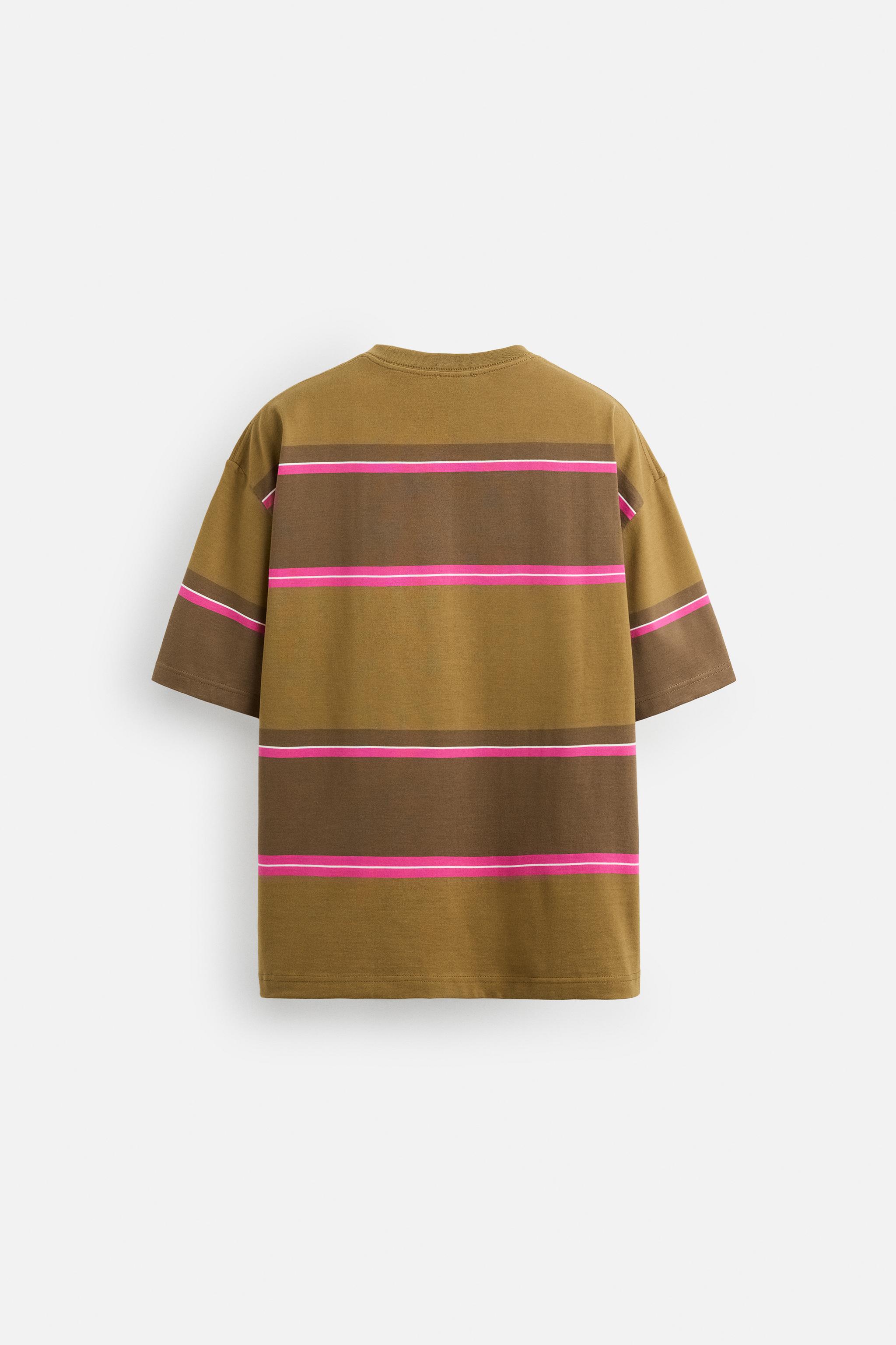 ストライプ柄ジャカードTシャツ - ピンク/ホワイト | ZARA Japan