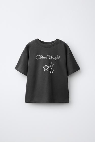 Zara STAR PRINT T-SHIRT - Dark anthracite