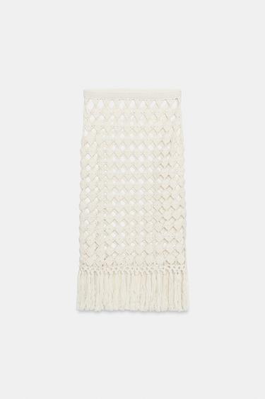 FRINGED CROCHET KNIT SKIRT - Sand by Zara - Image 7