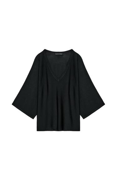 سترة محاكة منسدلة بياقة على شكل V - أسود الخاص بـ Zara