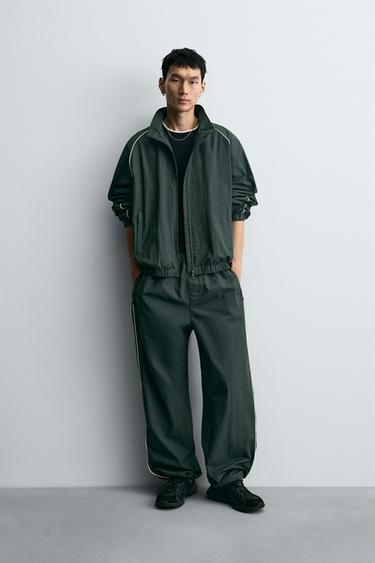 PANTALON JOGGING TECHNIQUE CONTRASTE - Vert de Zara