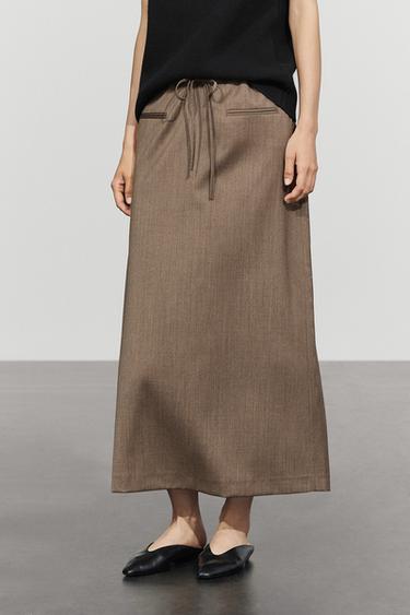 100% wool midi skirt with drawstring — Black gold 2