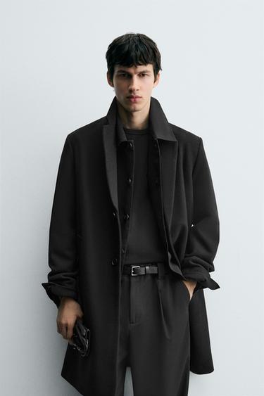 ABRIGO REGULAR FIT CON LANA - Negro de Zara