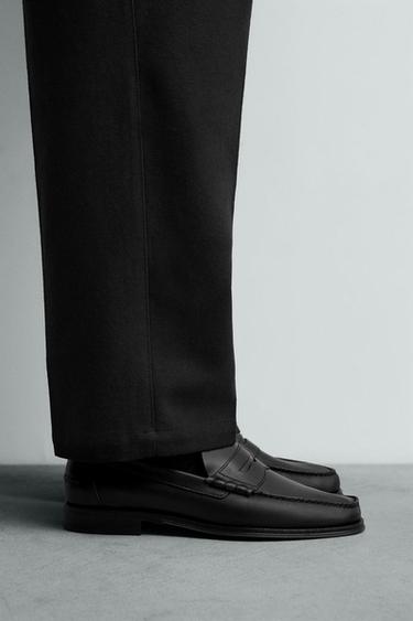 Zara LEATHER PENNY LOAFERS - Black