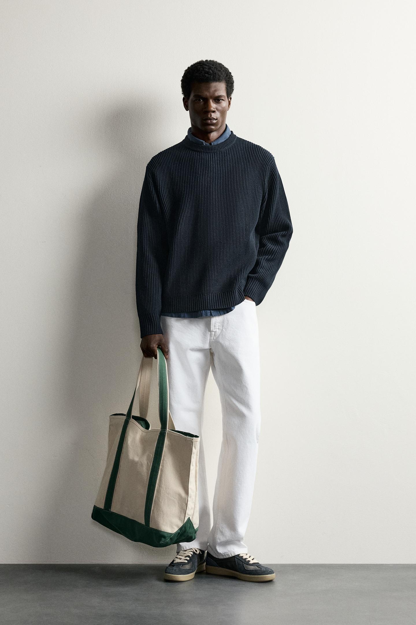 Мужской свитер Zara Textured Regular Fit, цвет: Тёмный тёмно-синий