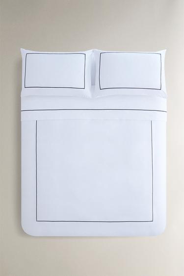 SATEEN DUVET COVER WITH TRIM - MIDNIGHT BLUE by Zara