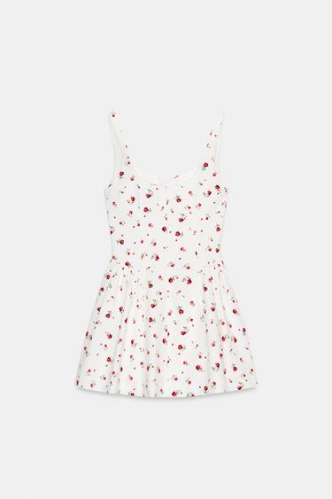 FLORAL PRINT VOLUME DRESS - Ecru / Red by Zara - Image 5