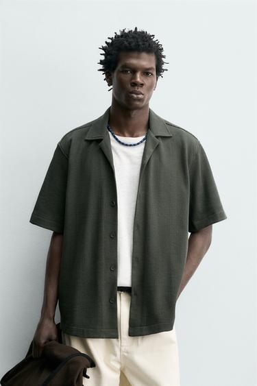 Zaras STRUKTURSKJORTA REGULAR FIT - Khaki