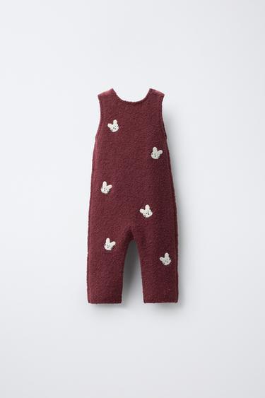 EMBROIDERED BUNNY KNIT DUNGAREES - Raspberry by Zara - Image 1
