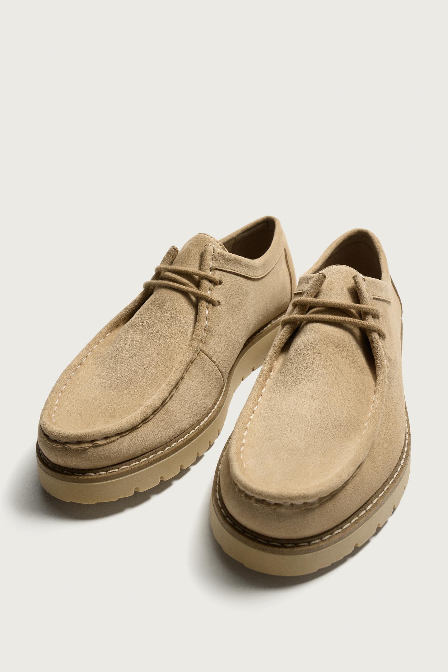 Мужские туфли Zara Apron-Toe Lace-Up, цвет: Бежевый — фото 5