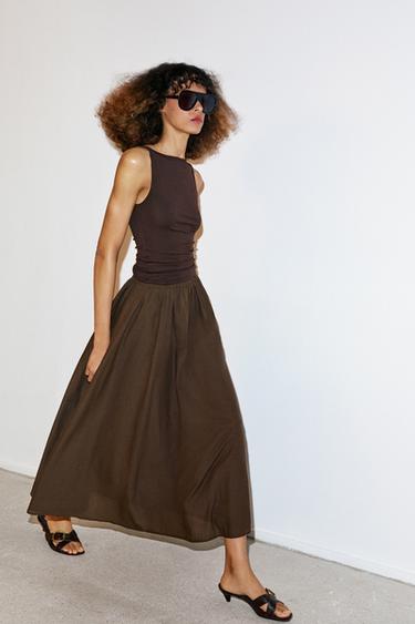 JUPE MI-LONGUE CAPE - Marron de Zara - Image 2