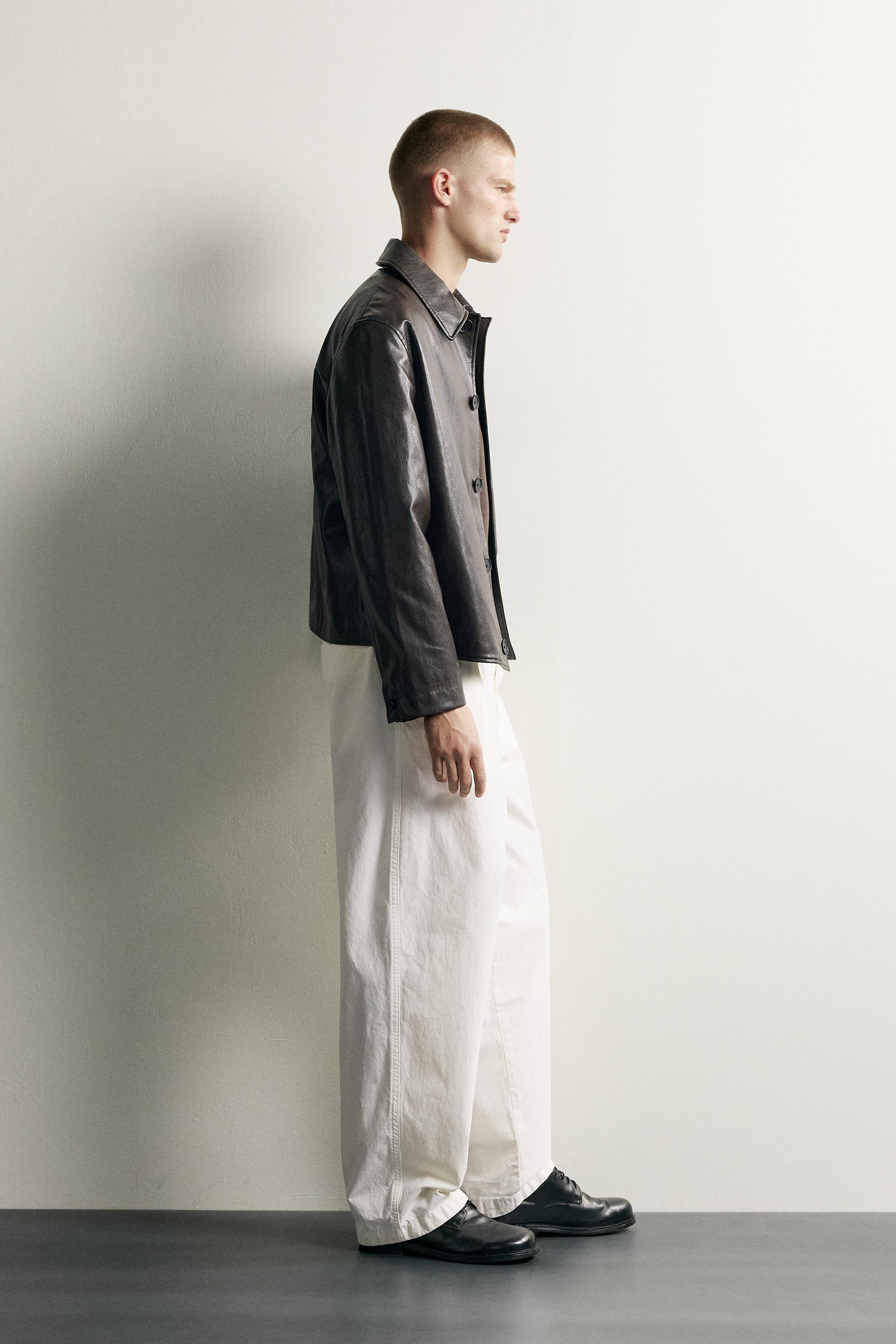 FAUX LEATHER BOXY FIT OVERSHIRT