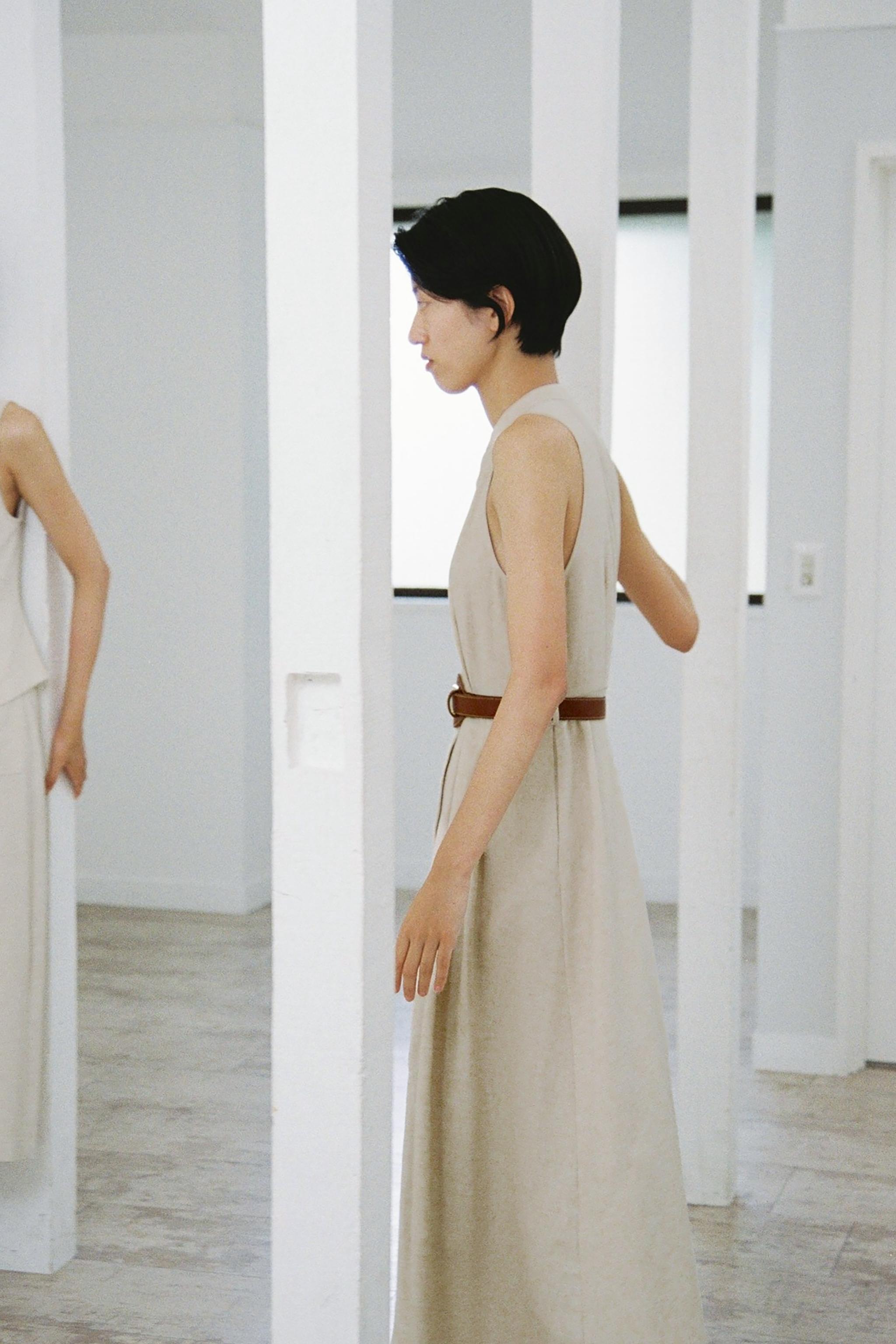 CO ワンピース ベージュ XS ベルト付き　未使用 GRL - ベルト付配色ステッチデニムキャミワンピース[cu406] GRL