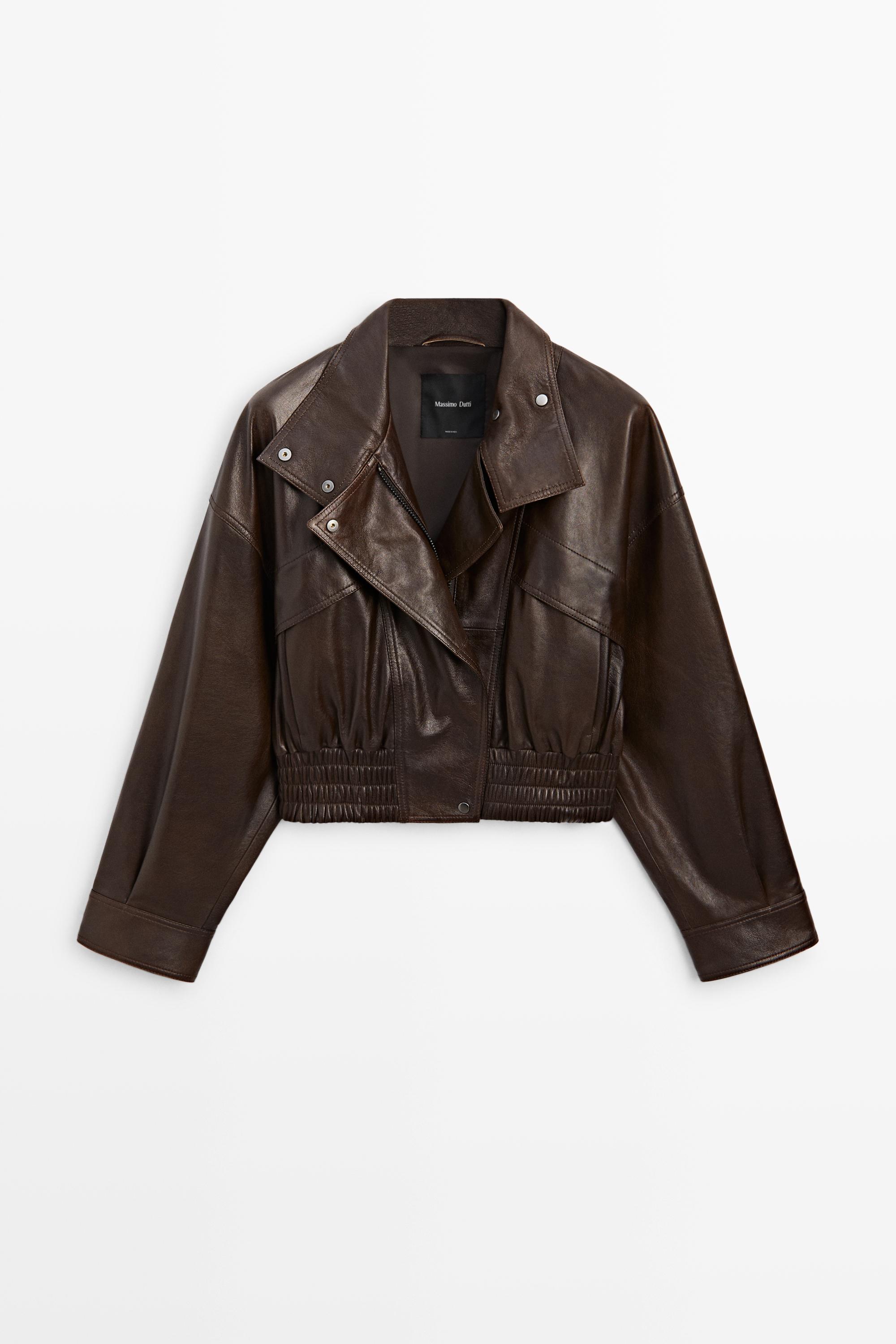Cropped nappa leather bomber jacket