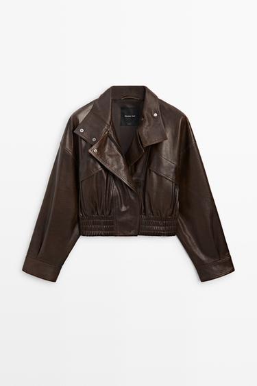 Zara Cropped nappa leather bomber jacket - Brown - Image 0