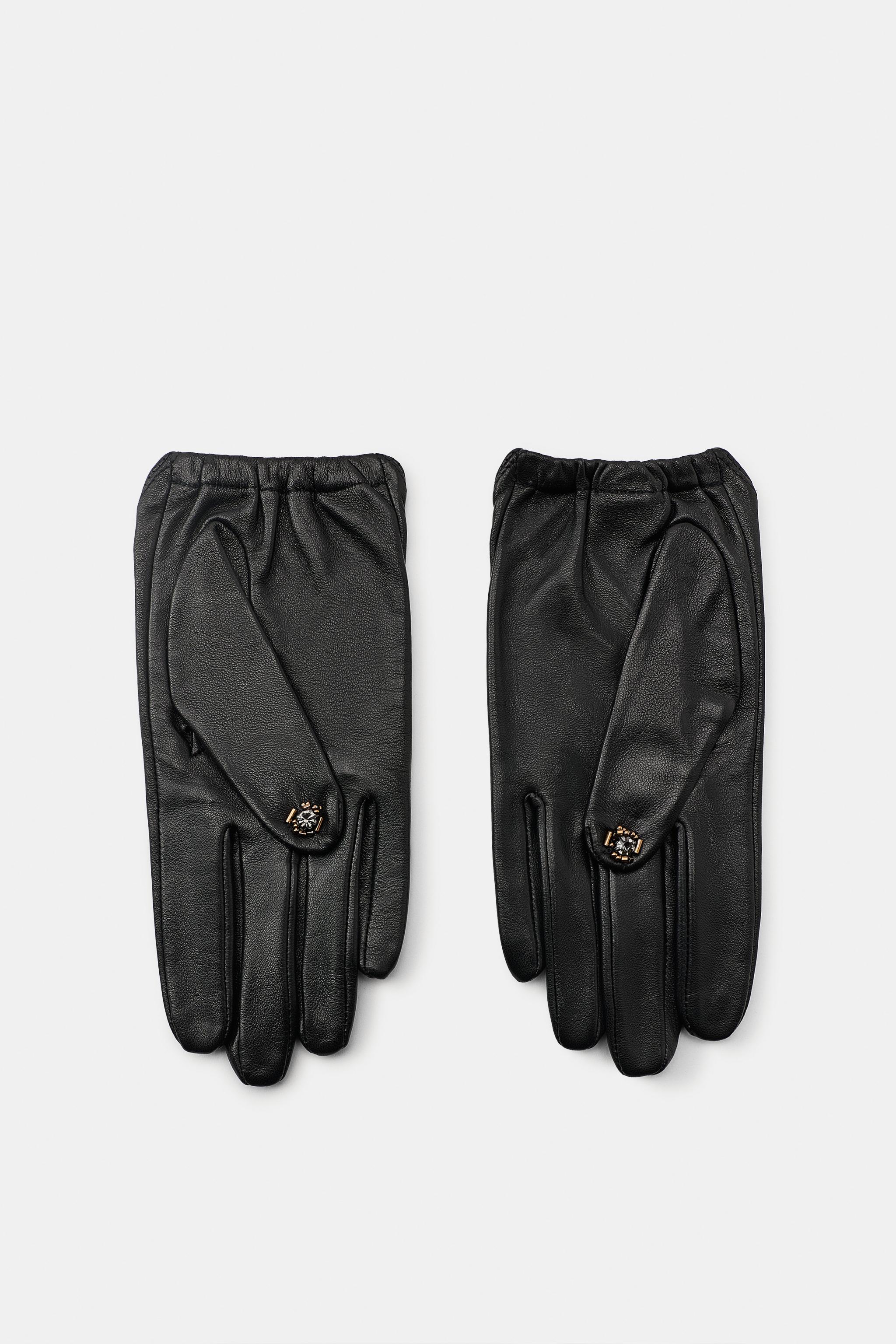 ビーズ装飾100%レザーグローブ - ブラック | ZARA Japan / 日本