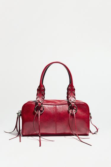 CRACKLED EFFECT BOWLING BAG - Red by Zara