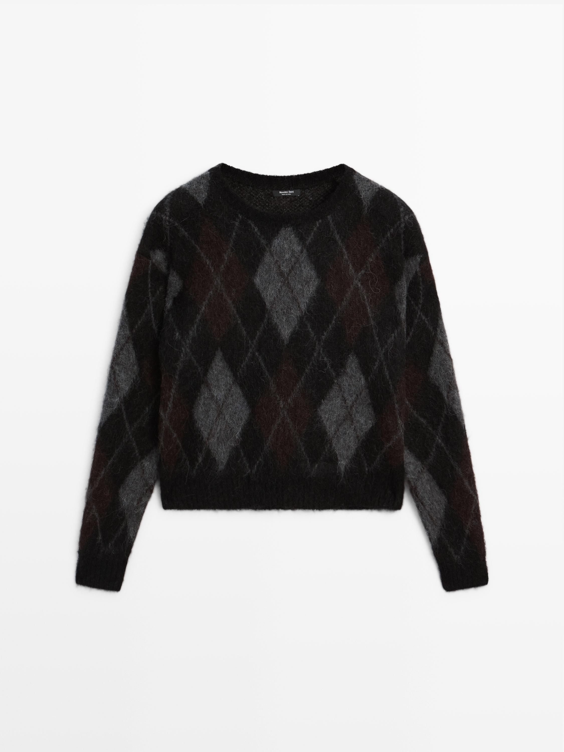 Argyle knit wool and alpaca sweater