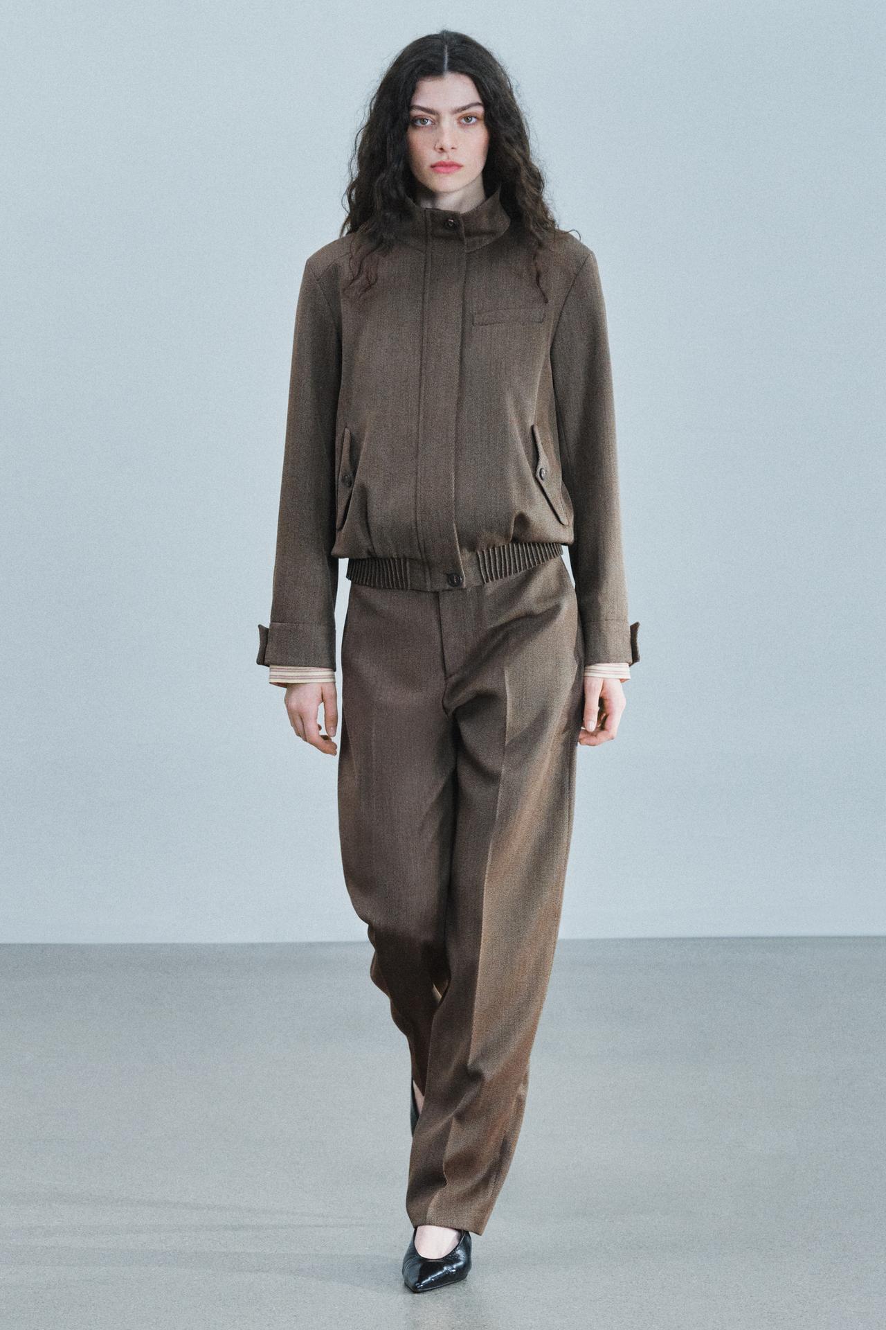 WOOL-BLEND ZW COLLECTION BALLOON PANTS — Brown marl