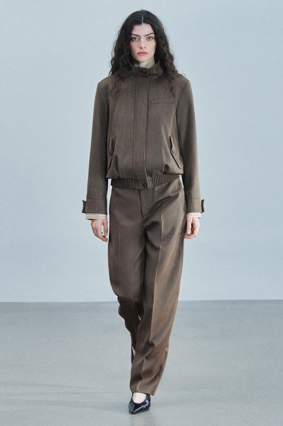 Zara WOOL-BLEND ZW COLLECTION BALLOON PANTS - Brown marl - Image 0