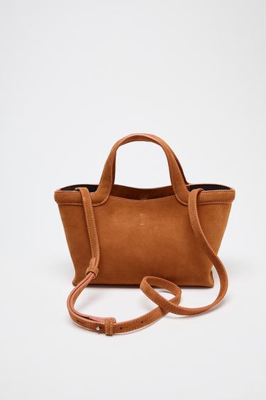 MINI SAC SHOPPER CROÛTE DE CUIR SURPIQUÉ - Orange de Zara - Image 3