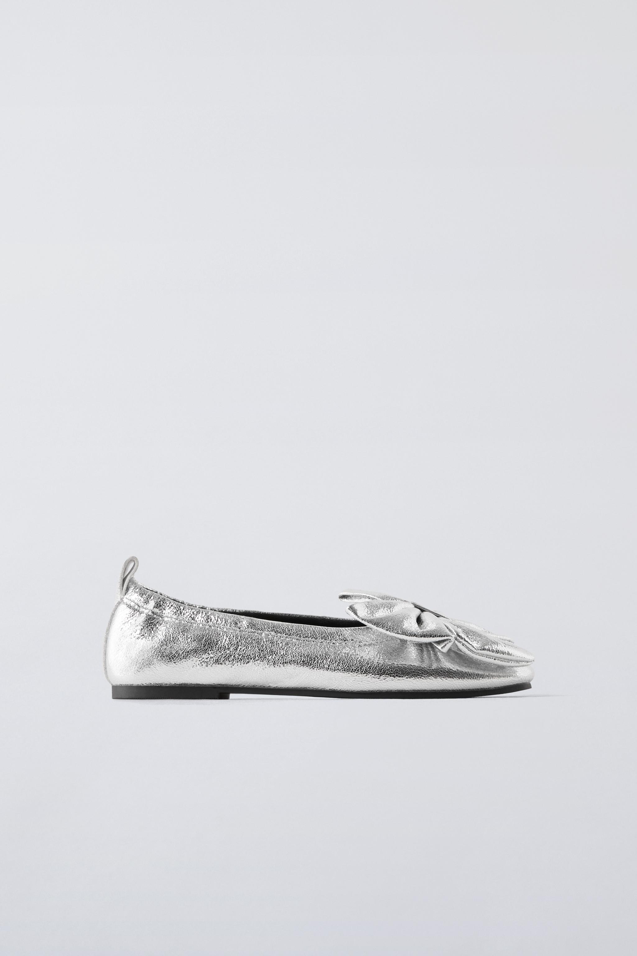 Zara Metallic Leather Ballet Flats hotsell