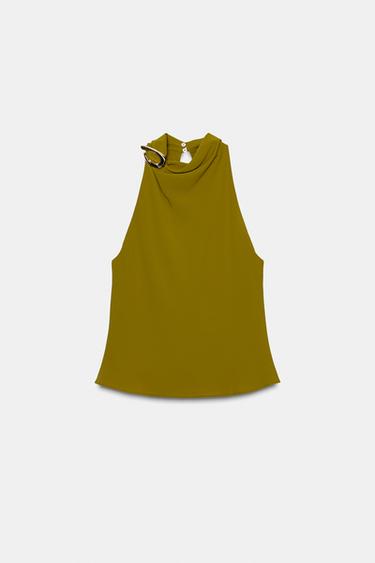 HALTER TOP WITH HARDWARE - Olive green by Zara - Image 4
