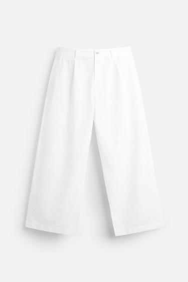 PANTALON COUPE LARGE PLIS - Blanc de Zara
