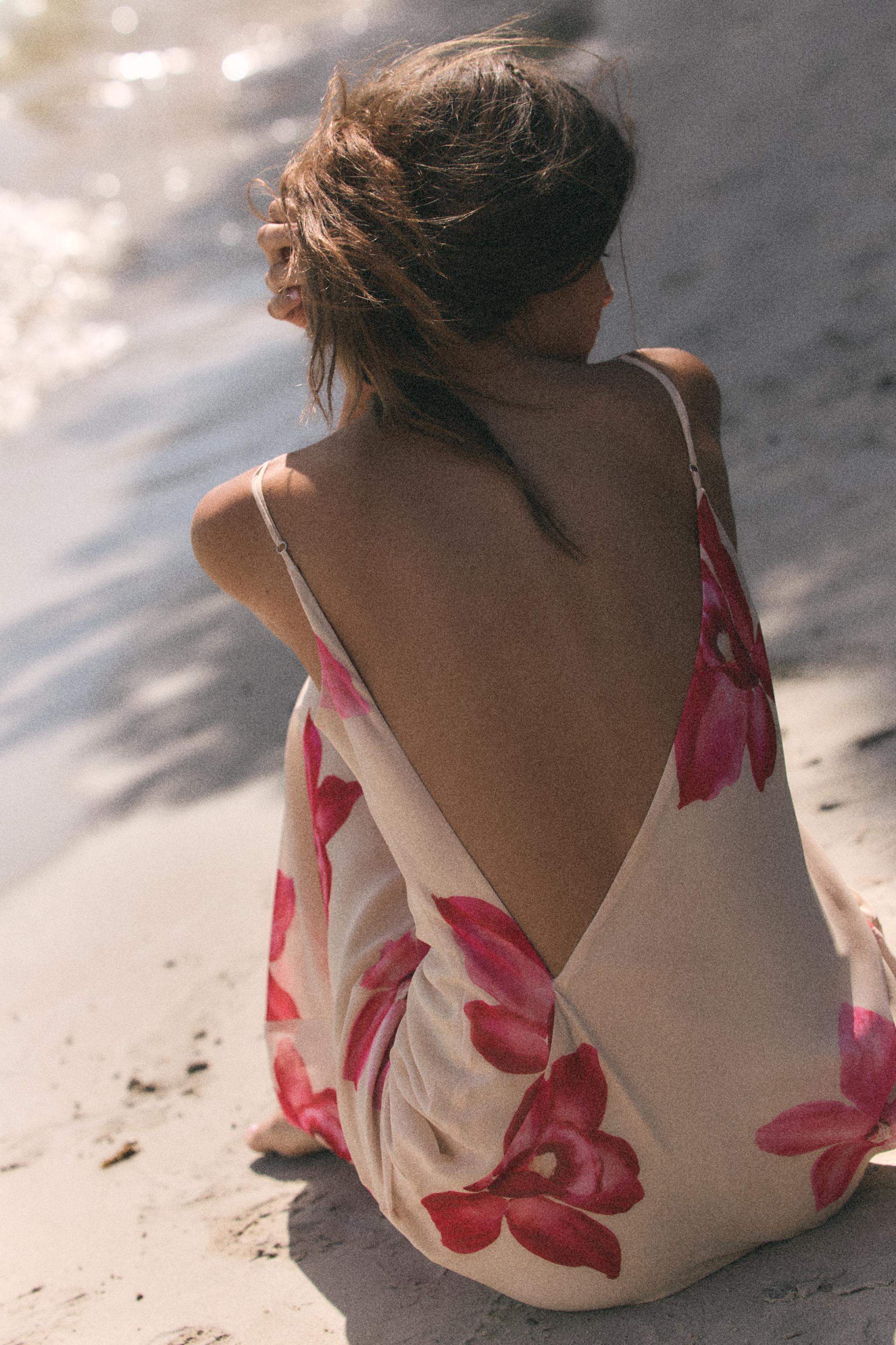 DRAPED FLORAL MIDI DRESS