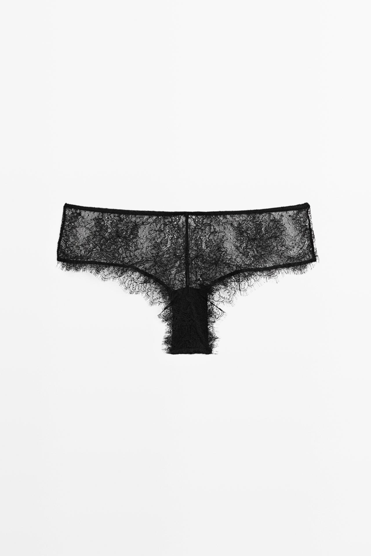 Scalloped lace culotte briefs — Black