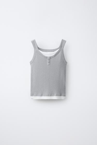 CAMISETA DUPLA COM NERVURAS - Cinzento da Zara