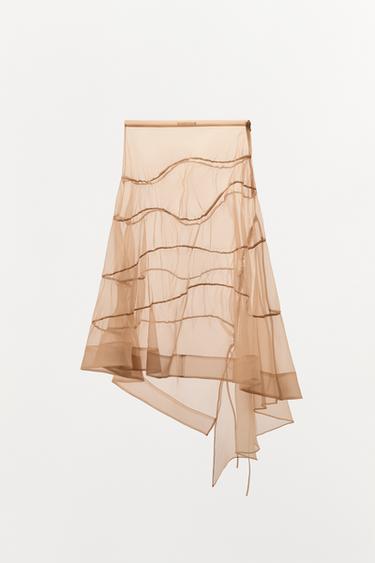 JUPE FRONCES ORGANZA - Écru de Zara - Image 4