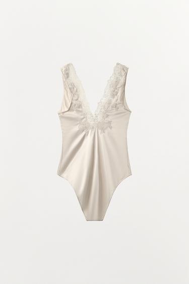 ZW COLLECTION SATIN LACE BODYSUIT - Oyster-white by Zara - Image 3