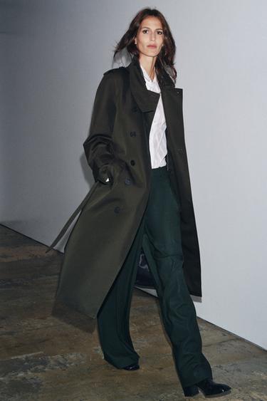 TRENCH CRUZADO WATER REPELLENT ZW COLLECTION - Khaki oscuro de Zara