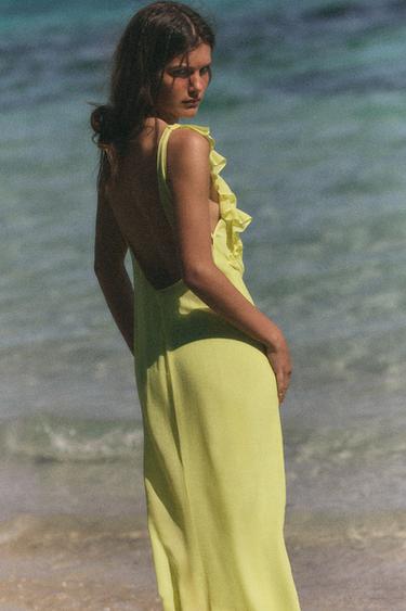 LONG GEORGETTE DRESS - Lemon yellow by Zara - Image 3