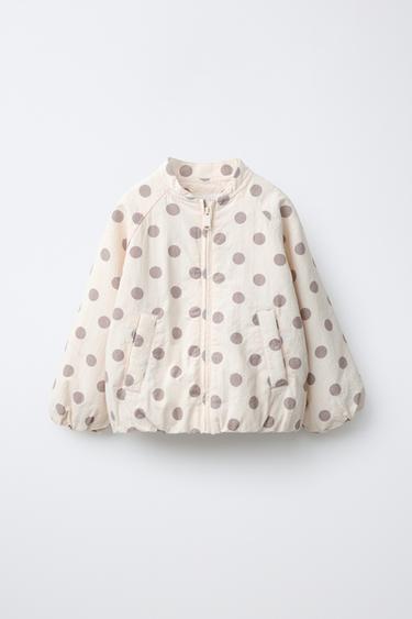 Zara POLKA DOT QUILTED BOMBER JACKET - Stone