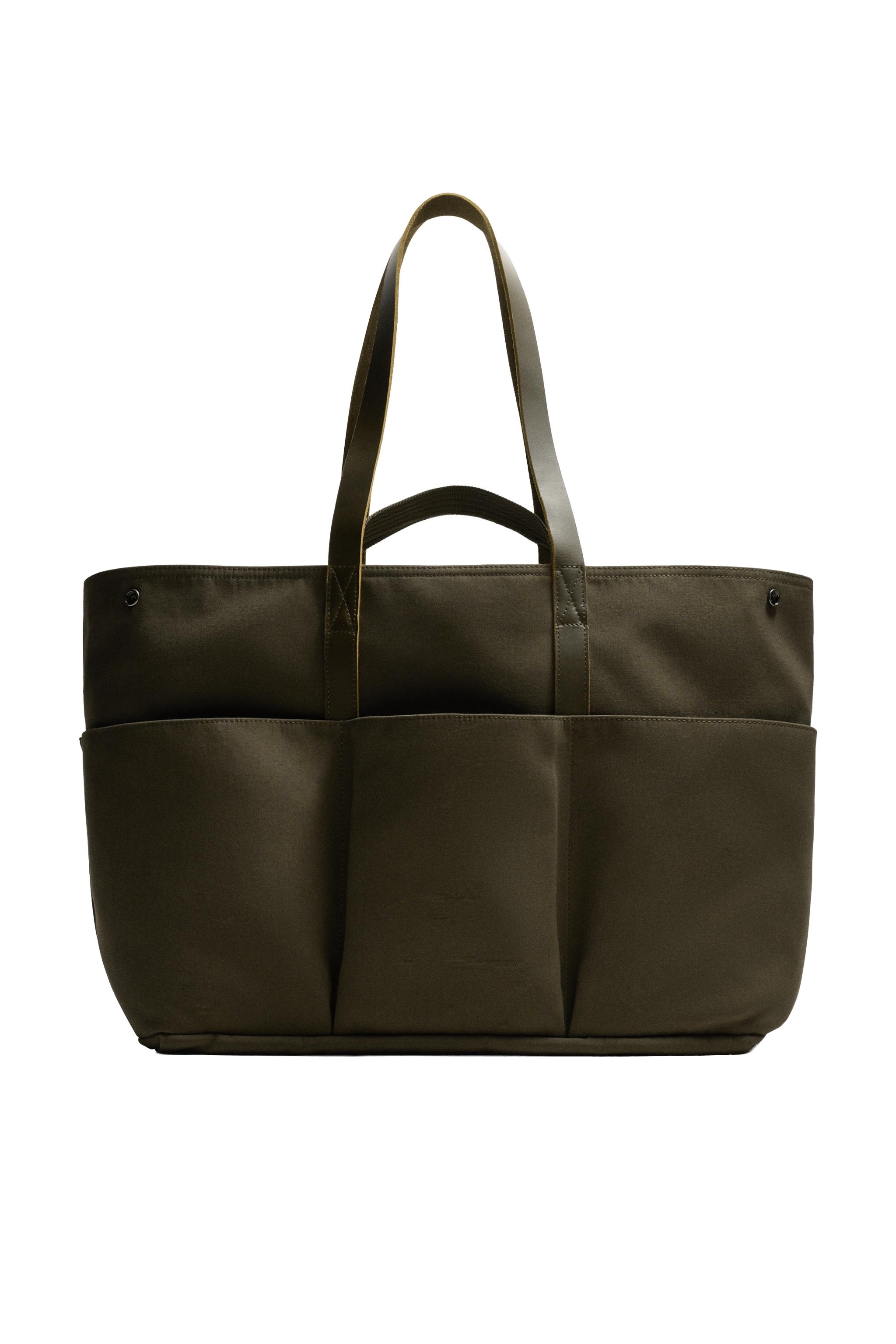 レザーディテール入りトートバッグ AARON LEVINE XZARA AARON LEVINE X ZARA レザーディテール トートバッグ - カーキ | ZARA