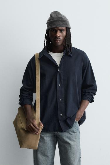 Zara RELAXED FIT PLAID SHIRT - Blue