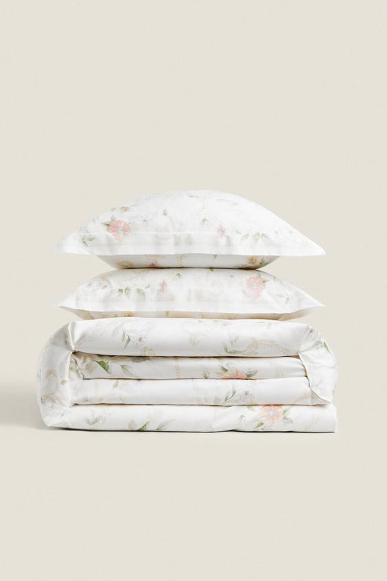 FLORAL PRINT SATEEN DUVET COVER Oysterwhite ZARA United Kingdom