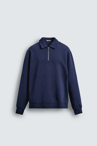 Zara INTERLOCK ZIP POLO SHIRT - Bluish