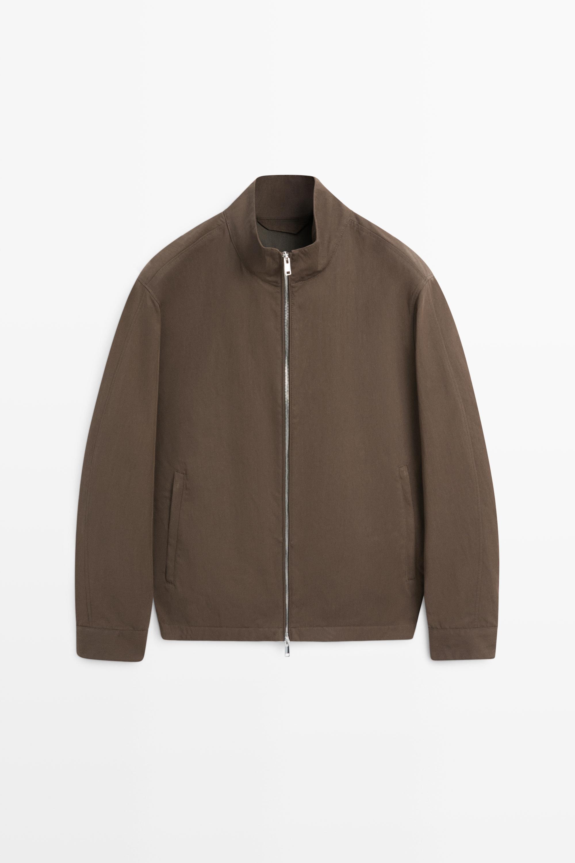 Cotton blend high-neck jacket