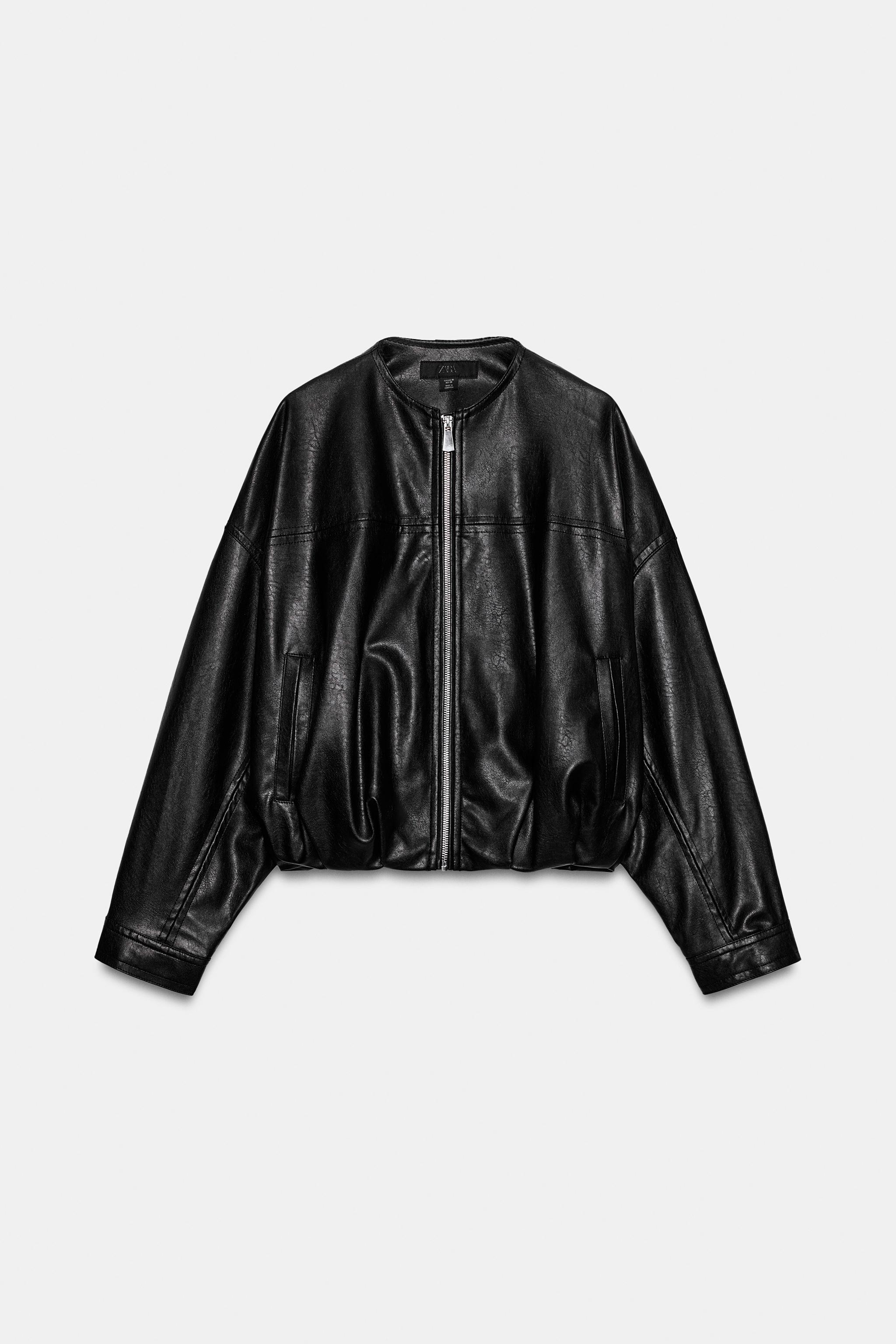 FAUX LEATHER BALLOON BOMBER JACKET