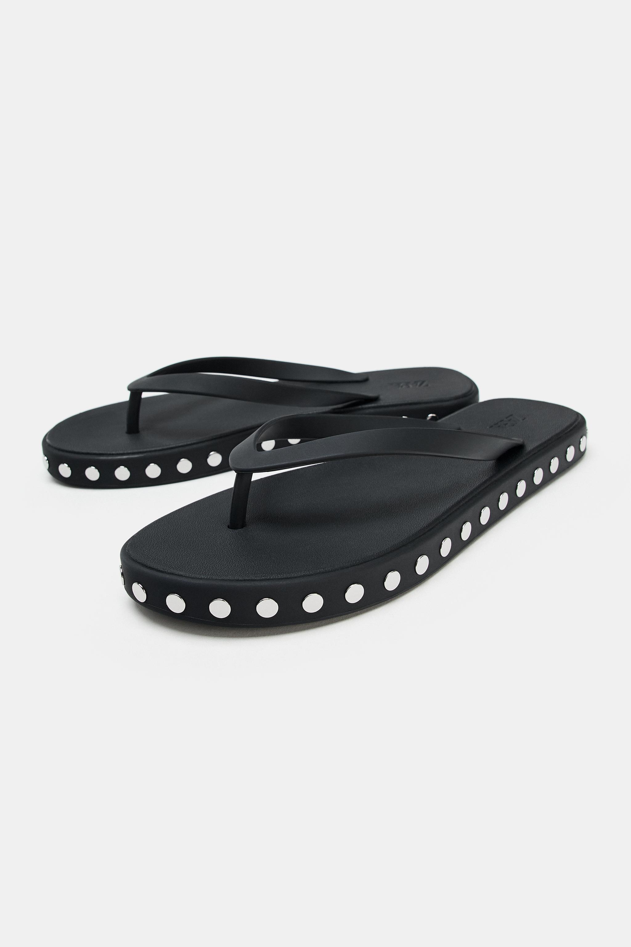 Женские сандалии Zara STUDDED FLAT SANDALS — фото 5