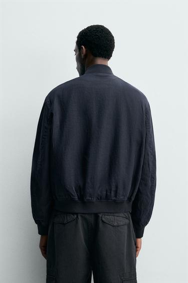 100% LINEN BOMBER JACKET - Navy blue by Zara - Image 2